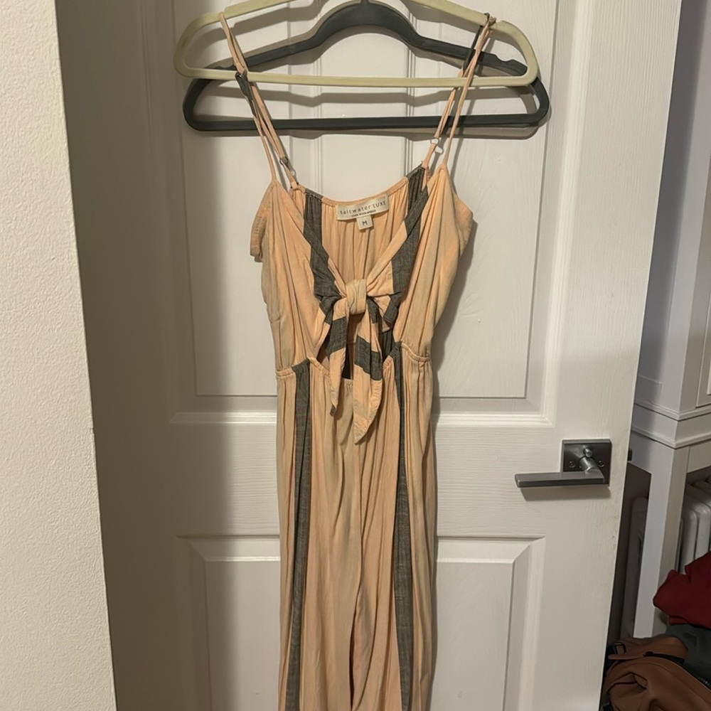 Striped tie front jumpsuit